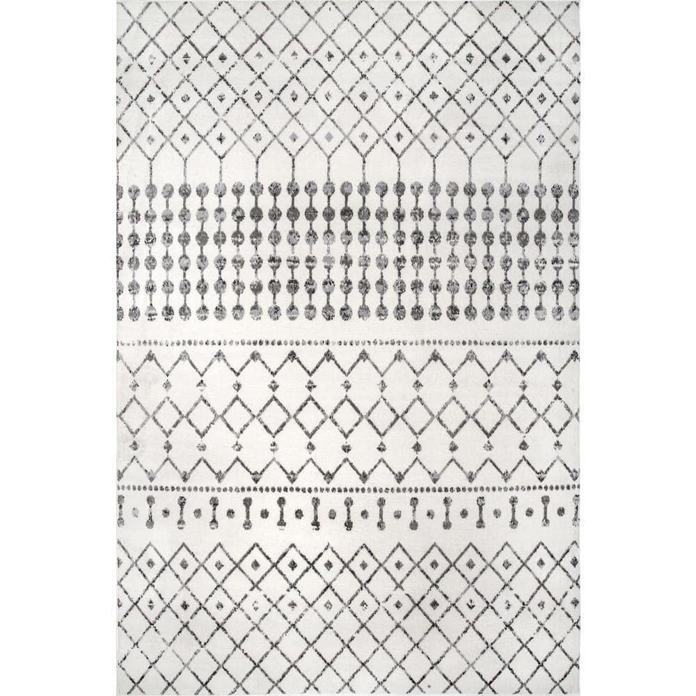 Nuloom 9x12 Zola Geometric Moroccan Indoor Area Rug, Grey, Faded Bohemian Design, Stain Resistant, BedroomLiving Room, Kitchen,
