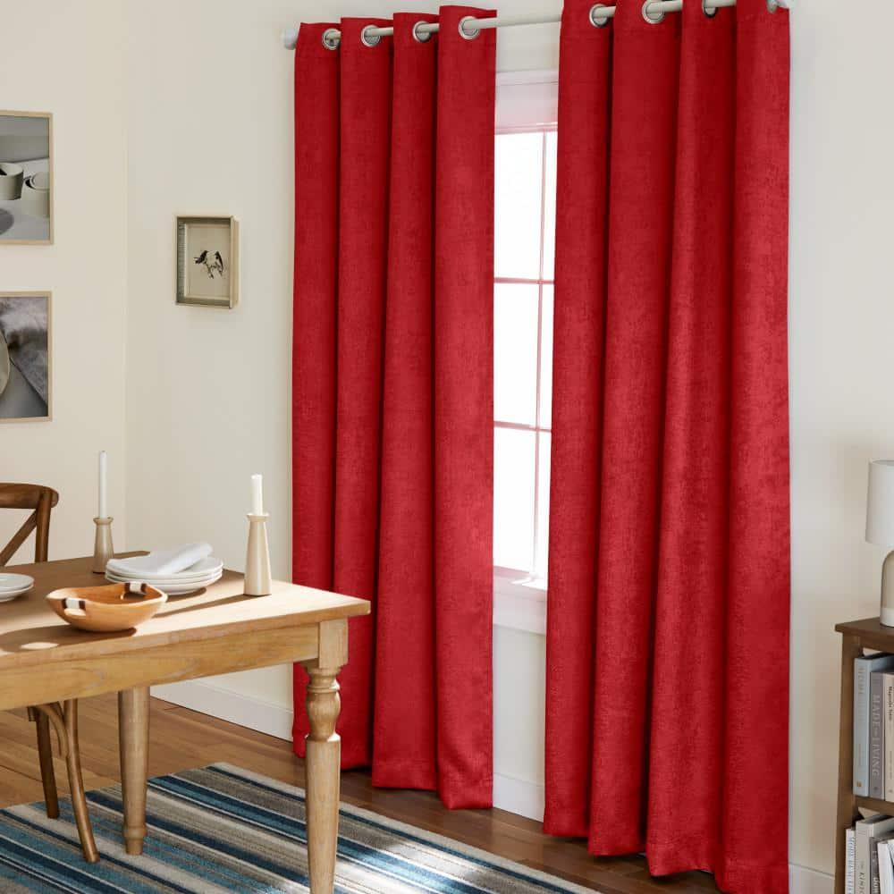 Set of 2 84"x52" Oxford Textured Sateen Thermal Room Darkening Grommet Top Window Curtain Panel Chili Red - Exclusive Home