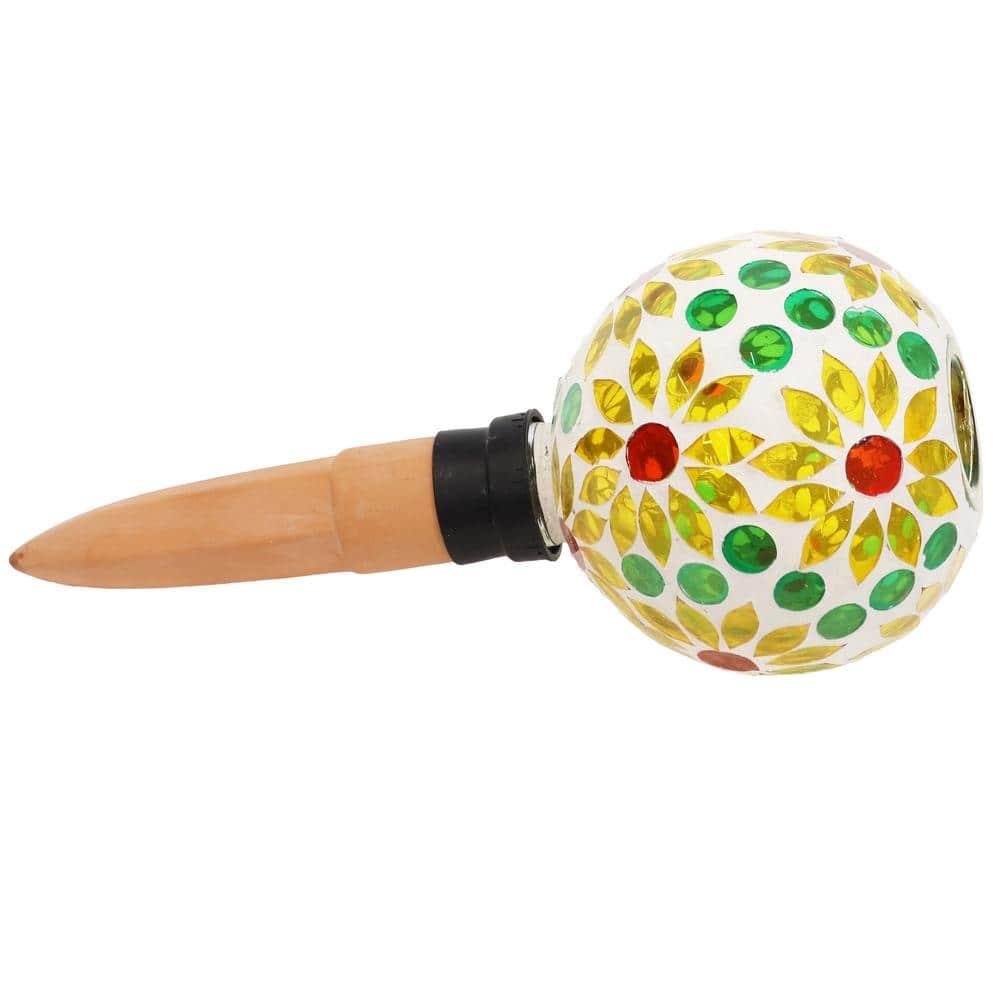 Sunnydaze Outdoor Mosaic Glass Watering Globe with Clay Spike for Planters - 9.5" - Bright Blooms