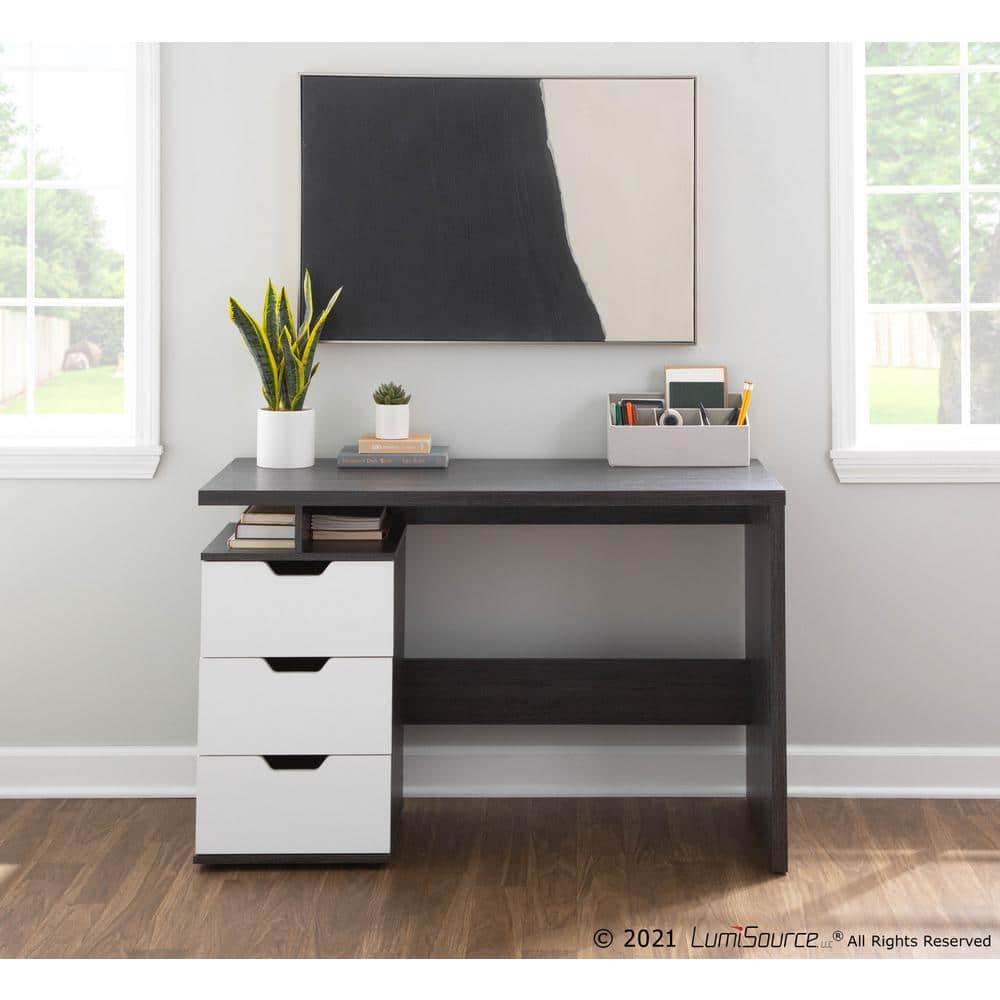 Quinn Contemporary Computer Desk: Expansive Work Surface, 3 Storage Drawers - LumiSource