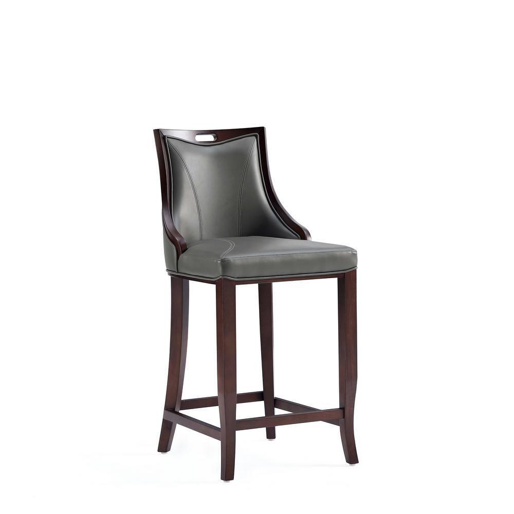 Manhattan Comfort Emperor Faux Leather Barstool Pebble Gray: Beechwood Legs, Upholstered, Fixed Height 27"