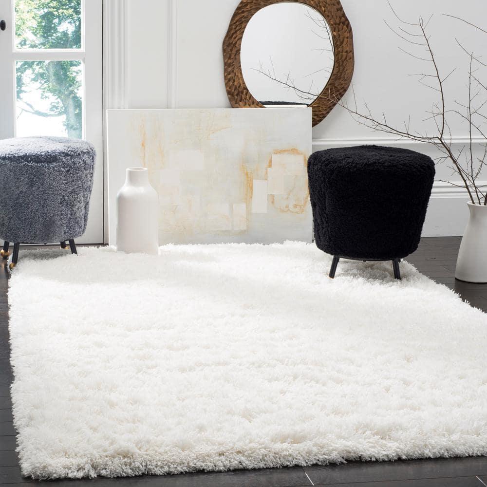 Polar Shag PSG800 Power Loomed Indoor Accent Rug - 4'x4' - White - Safavieh