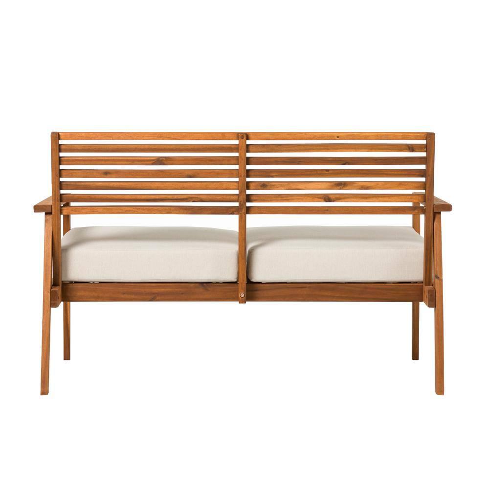 Modern Brown Solid Acacia Wood Outdoor Loveseat with Cushions