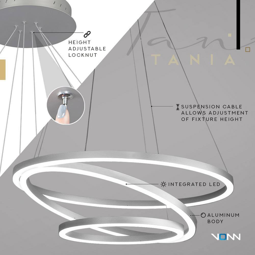 Tania Trio 32-in Integrated LED Ring Pendant Height Adjustable ETL Certified Circular Chandelier
