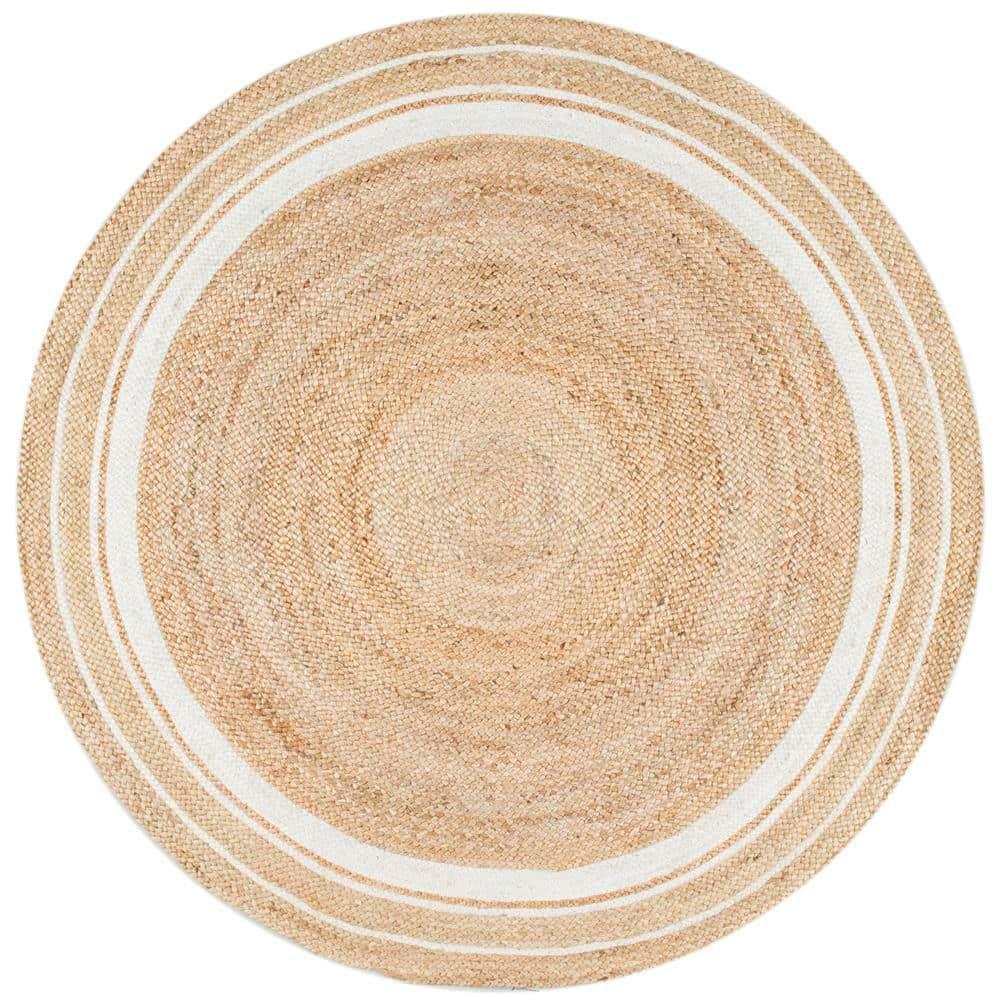 Nuloom Rikki Bordered 8 Round Jute Indoor Area Rug for Dining Room Rug Neutral Rug Living Room Rug Kitchen, Off White/Natural