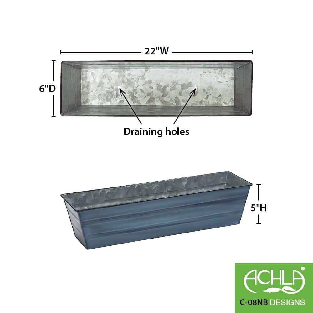 Small Galvanized Metal Rectangular Planter Box Blue - ACHLA Designs: Patina Finish, Urban Garden