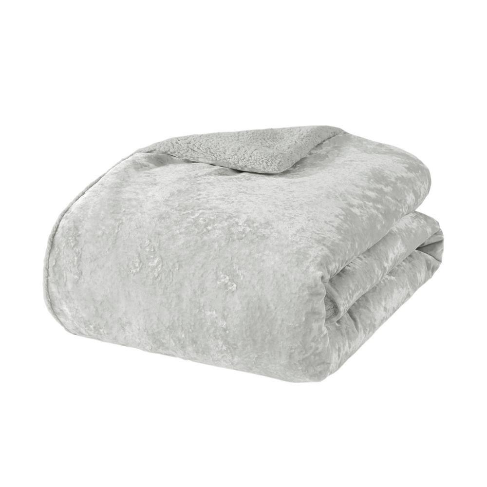 Twin/Twin XL Arabella Crushed Velvet to Faux Shearling Soft Reversible Teen Comforter Set Silver - Intelligent Design: Hypoallergenic Velvet Bedding