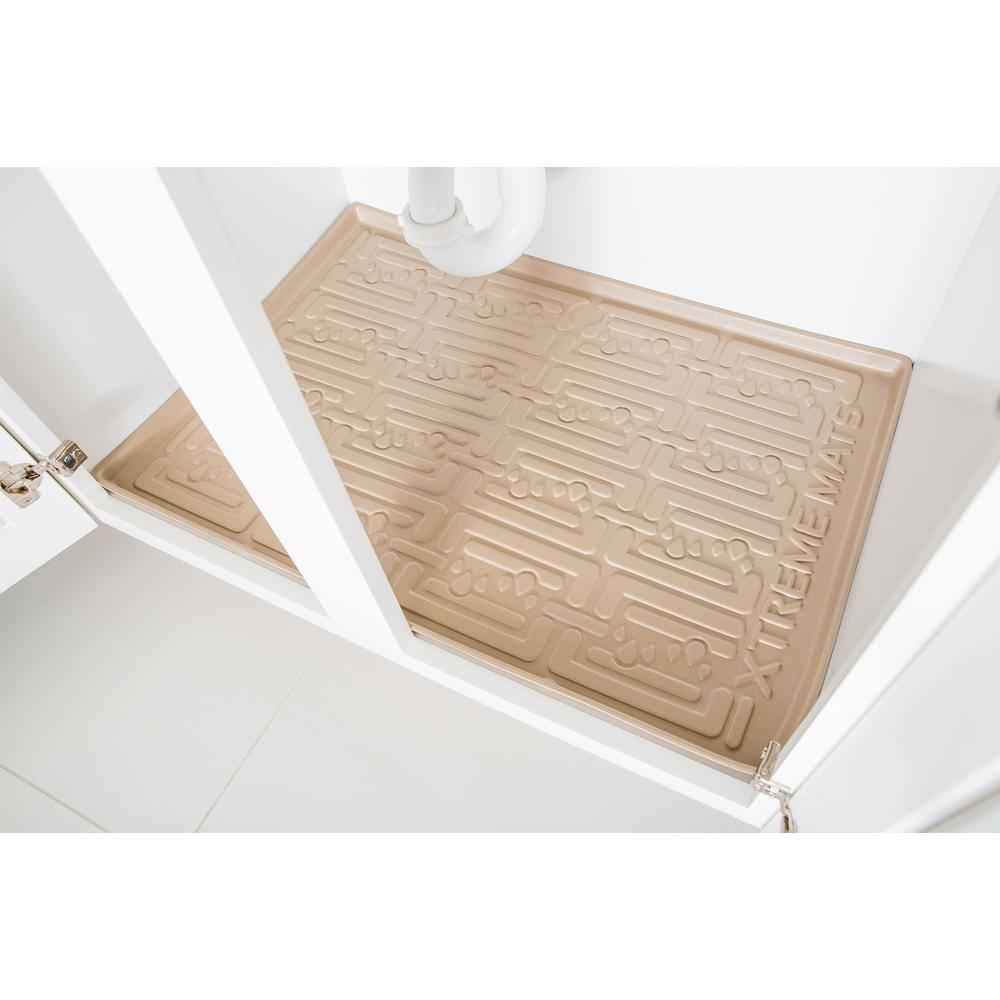 Beige 34" x 19" Flexible Waterproof Under Sink Cabinet Mat