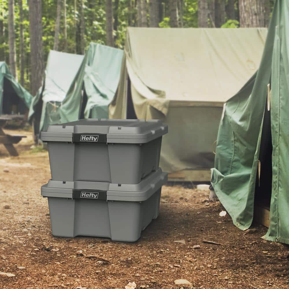 Hefty 12 gal Max Pro Plastic Utility Storage Tote, Gray, 6 Pack