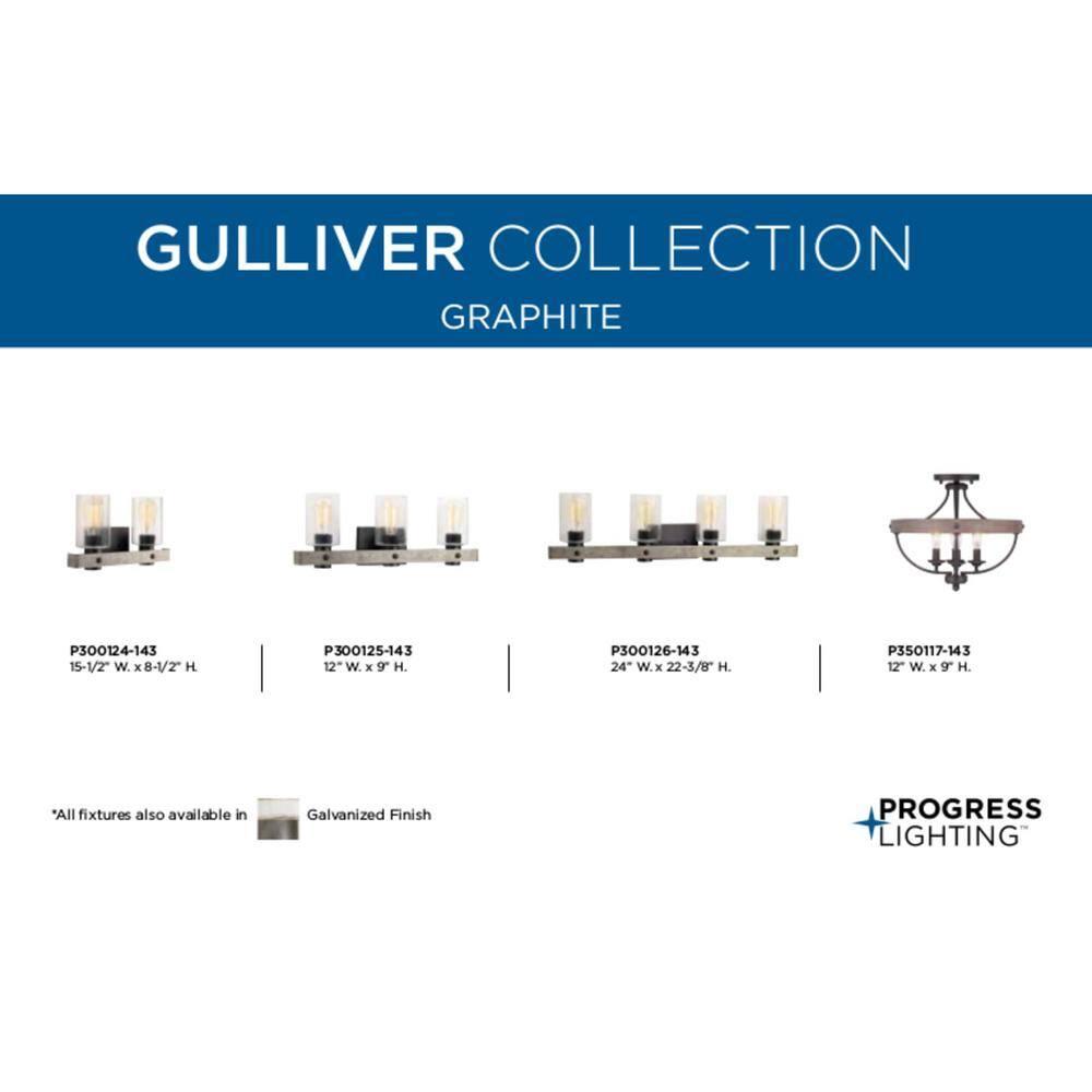 Progress Lighting Gulliver 4-Light Semi-Flush Graphite Ceiling Light, Wood Grained Texture