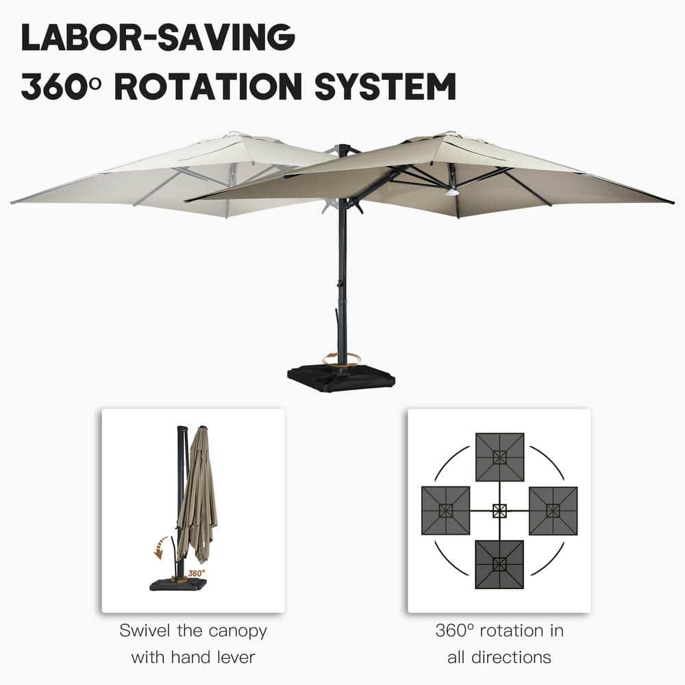 10x13 ft. 360° Rotation Square Cantilever Patio Umbrella with Bluetooth Speaker and LED Light in Taupe