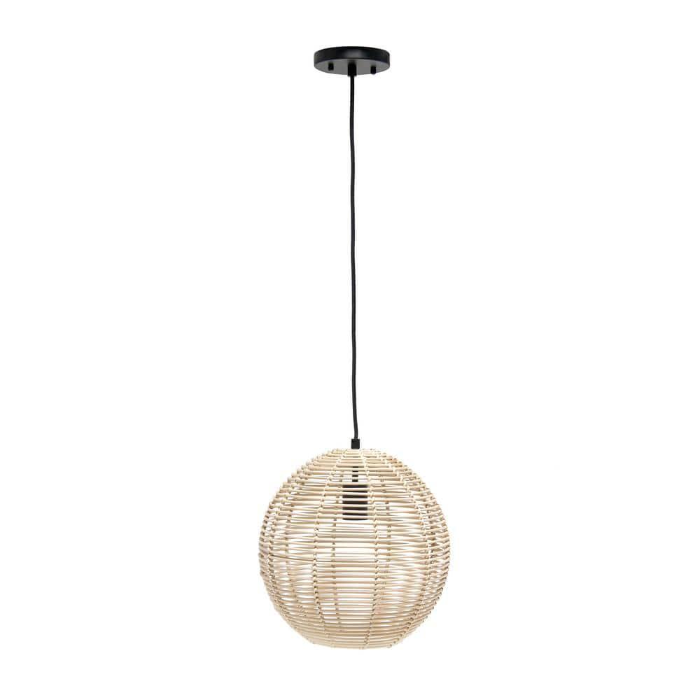Natural Globe Pendant Ceiling Light Beige - Elegant Designs: Rattan Fixture, UL Listed, 60W Max