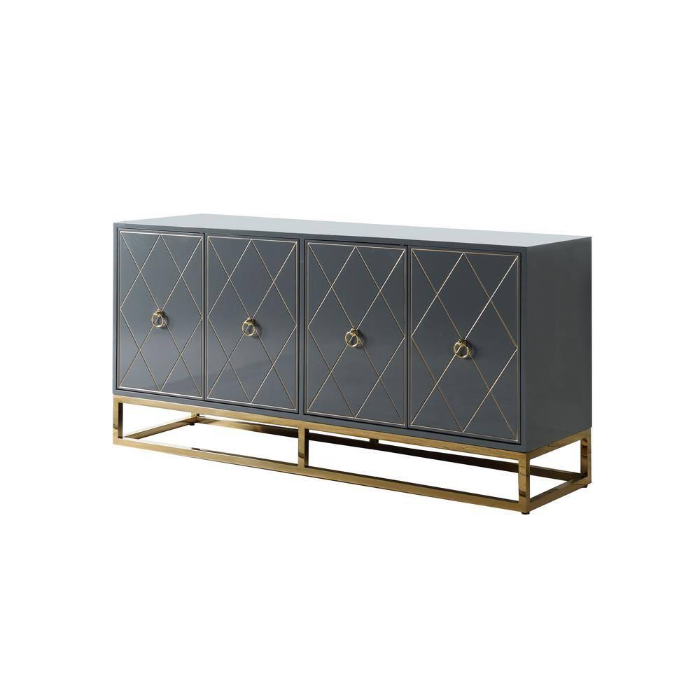 Best Master Furniture Senior 64" Transitional Wood Sideboard in Gray/Gold Plated