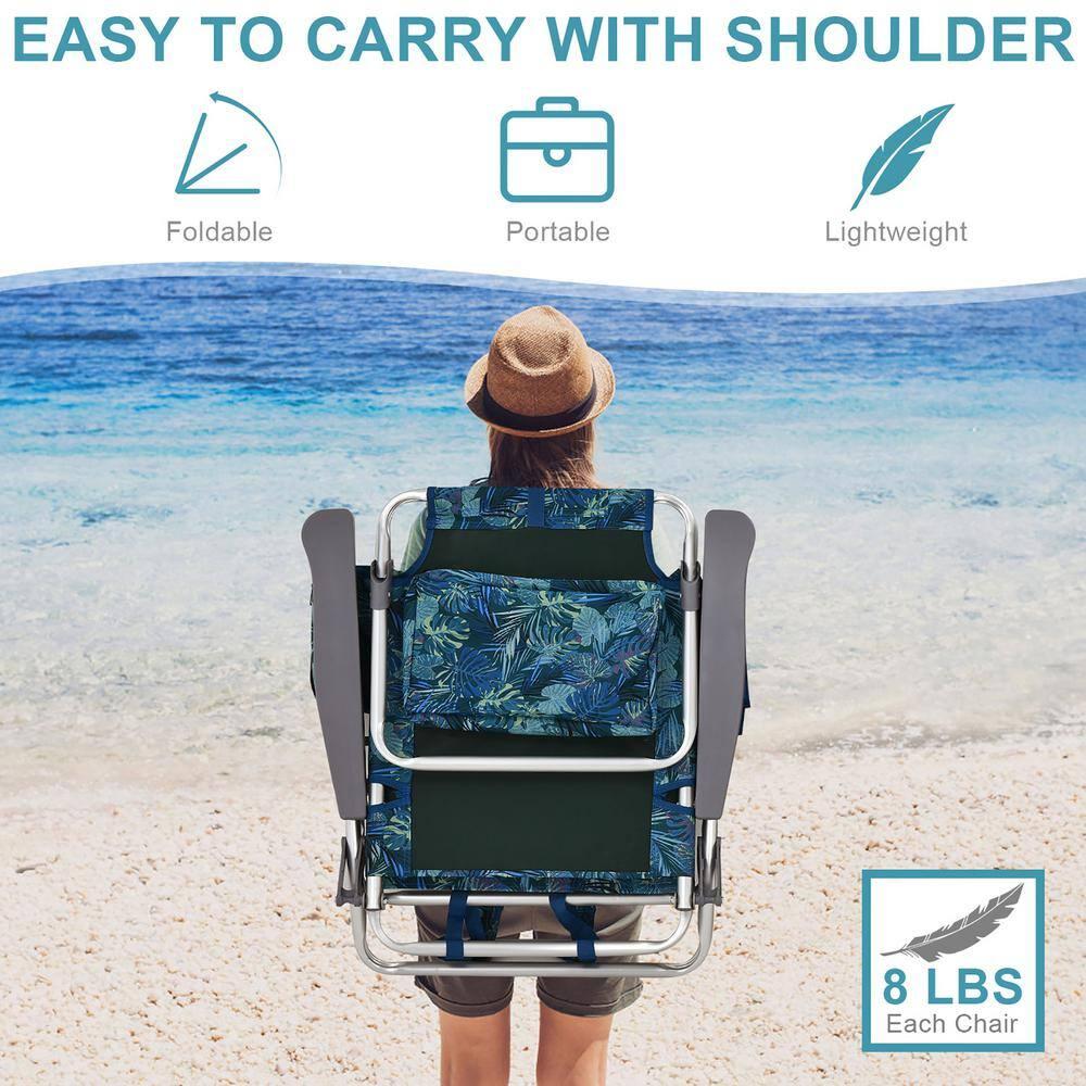 Costway 2-Pack Folding Backpack Beach Chair Table Set 5-Position Outdoor Reclining Chair Pattern