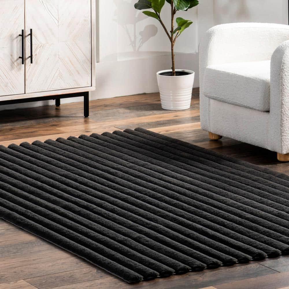 Nuloom Kai Cozy Plush Stripe Faux Rabbit Pet Friendly Premium Machine Washable Area Rug, 5' x 8', Charcoal