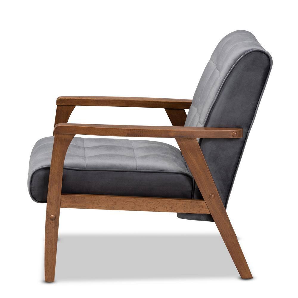 Asta Velvet Upholstered Wood Armchair: Baxton Studio, Mid-Century Modern Design, Comfort Seating