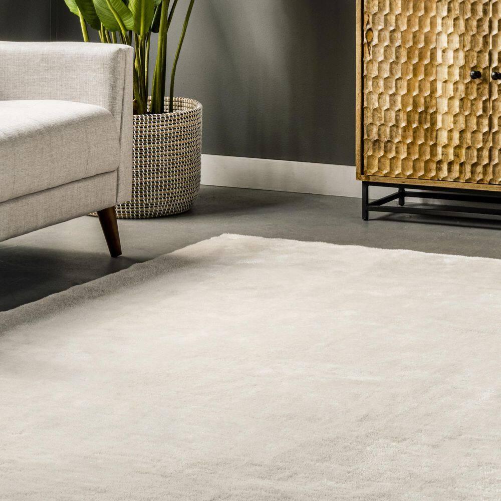 nuLOOM 4' Square Cozy Plush SuperiorWash Area Rug, Machine Washable, Non-Slip, Soft Fluffy Shag Carpet for Living Room Bedroom Nursery, Loni Off-white