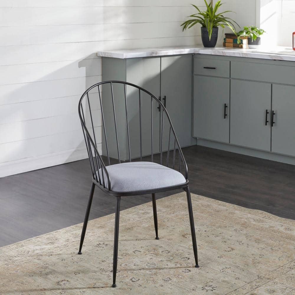 Marlowe Upholstered Metal Windsor Back Side Chair in Black