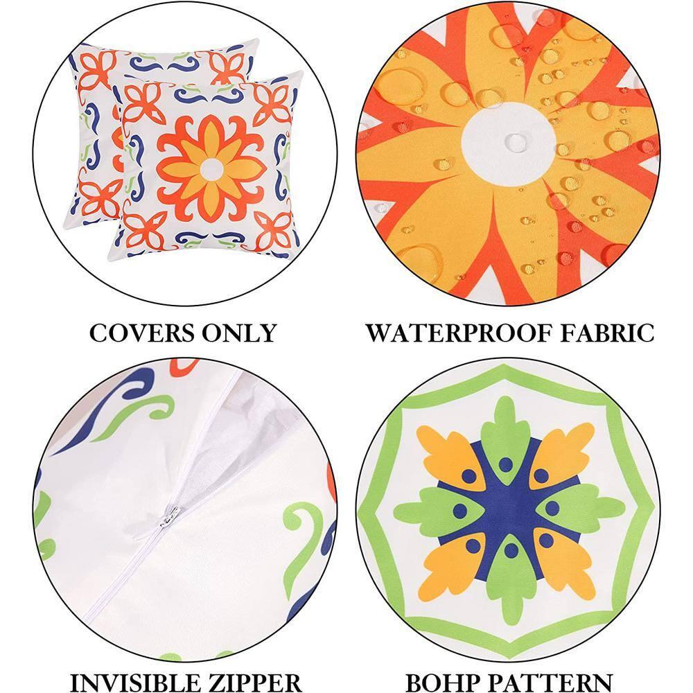Pyonic Outdoor Waterproof Throw Pillow Covers for Patio Furniture Decorative Boho Pillow Covers 18x18 Floral Printed for Patio Tent Couch Garden Set of 4,Orange