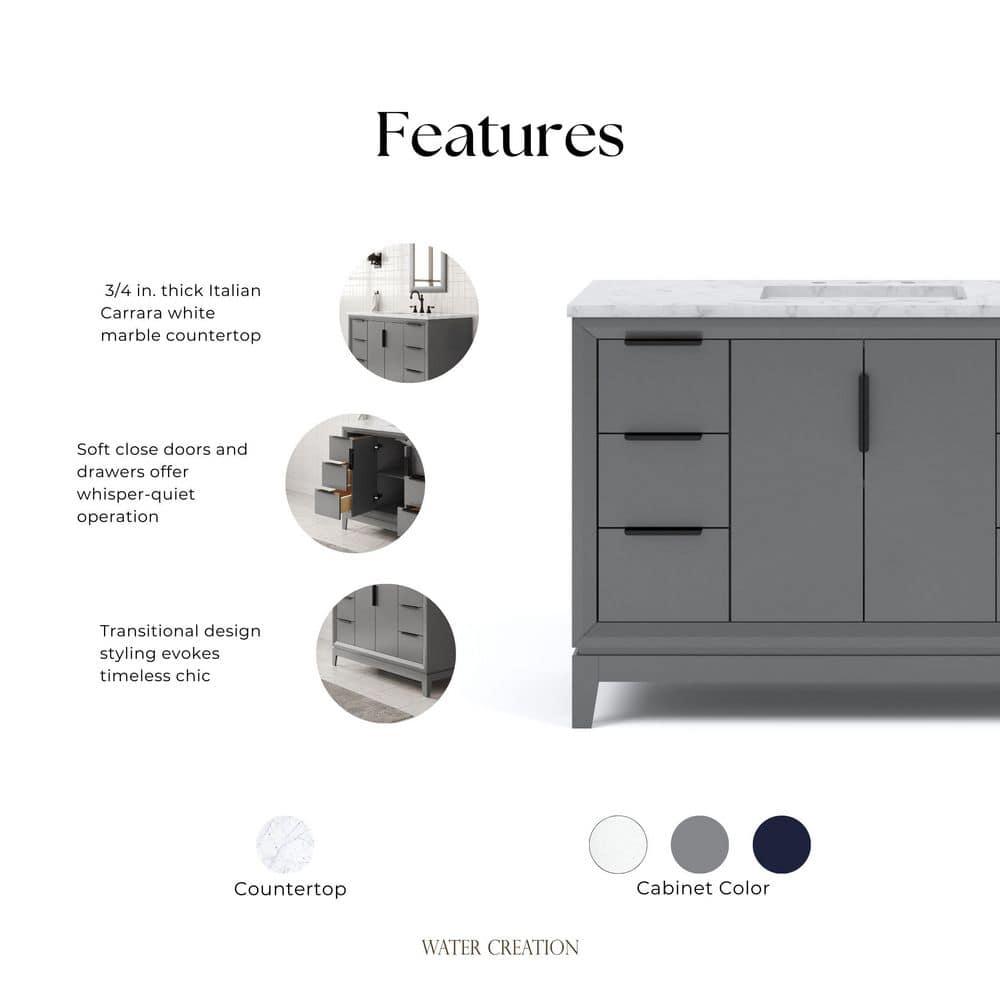 Water Creation Elizabeth 48" Wood Single Bathroom Vanity in Cashmere Gray/Bronze