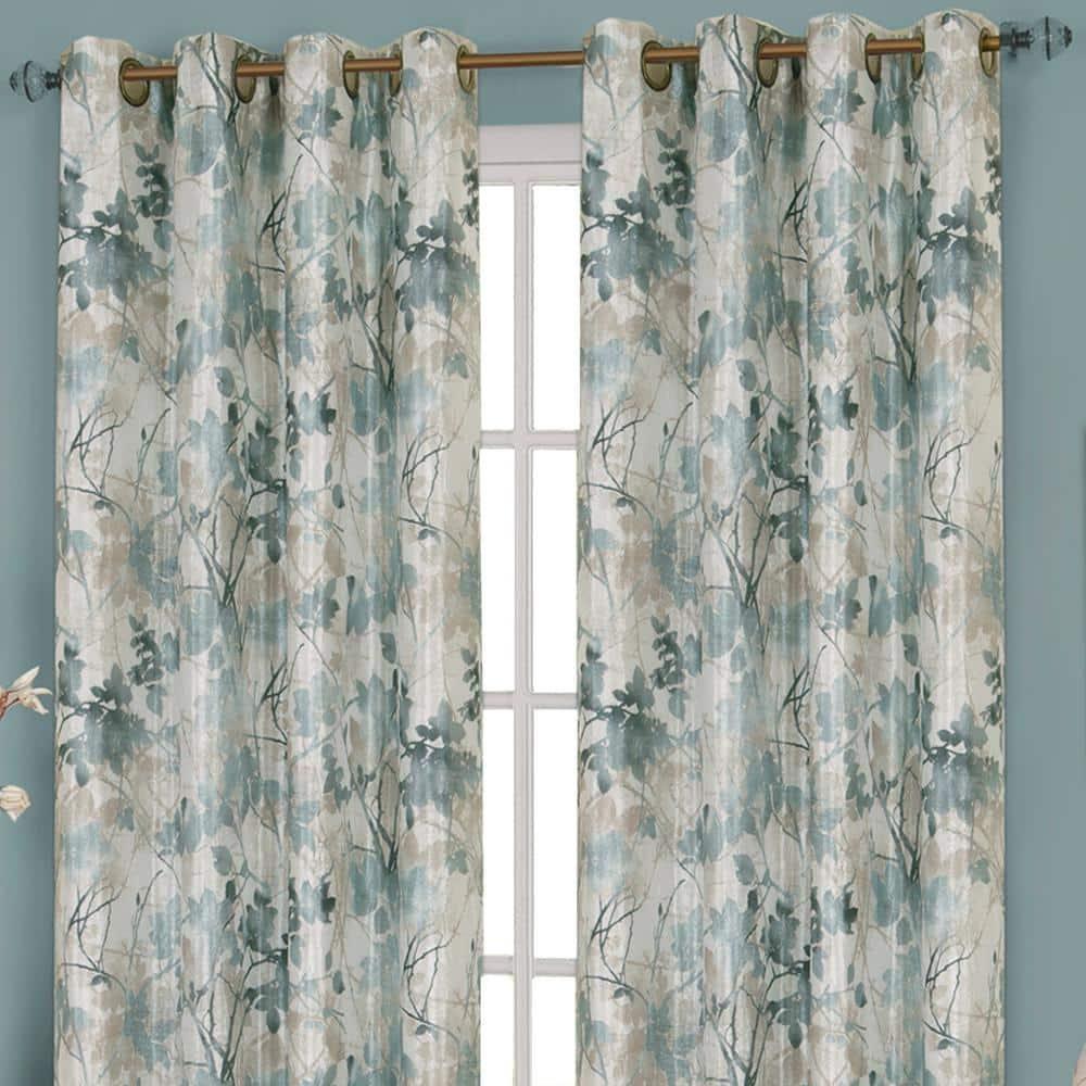 Kate Aurora Country Living 100% Thermal Lined Grommet Top Floral Room Darkening Curtains - 50 in. W x 63 in. L, Blue
