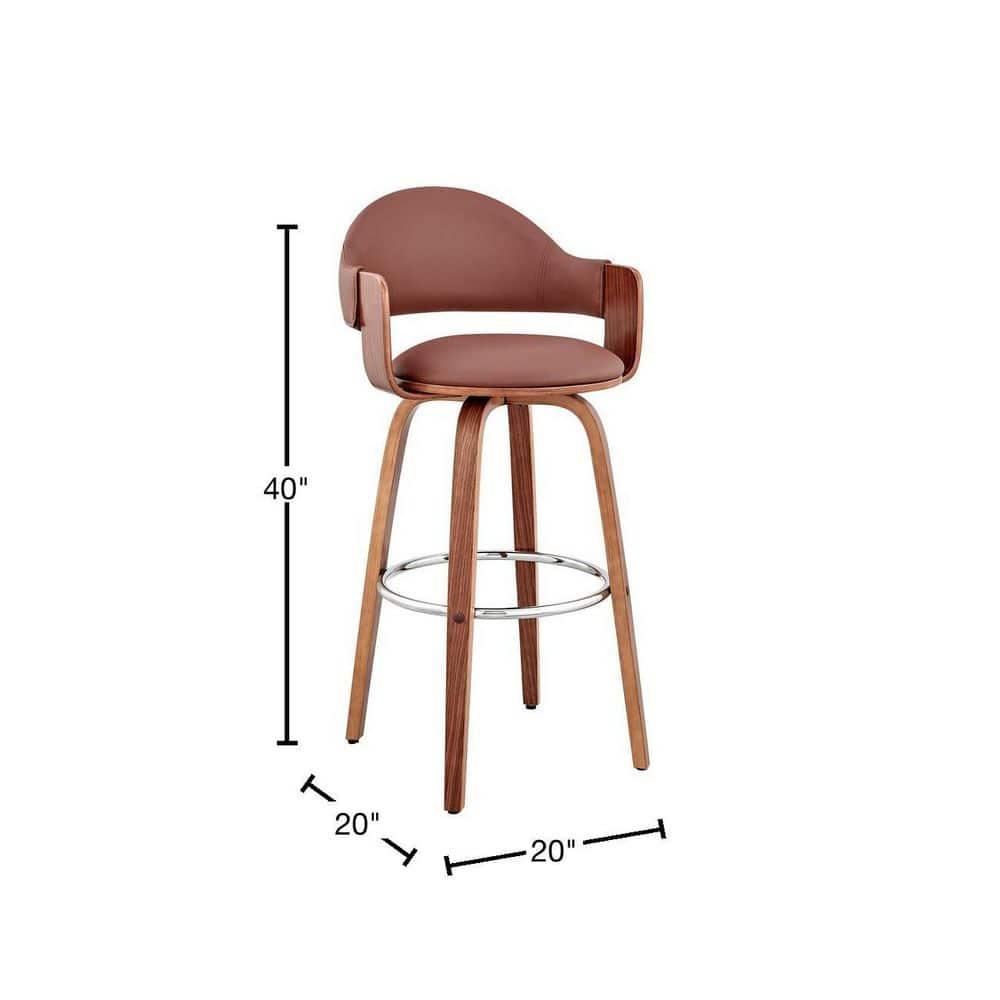 Daxton 30" Brown Faux Leather and Walnut Wood Bar Stool
