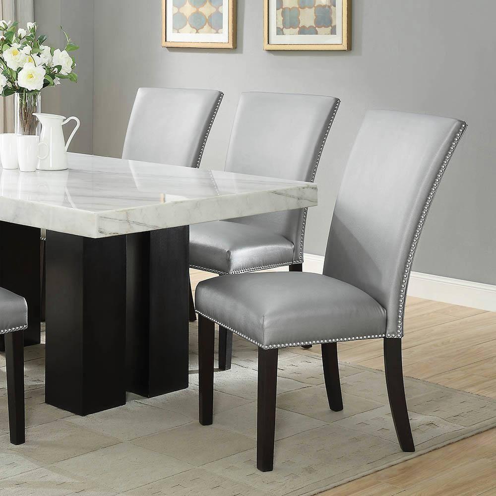 18" Set of 2 Camila Dining Chairs Silver - Steve Silver Co.: Modern Faux Leather, Nailhead, Wood Legs