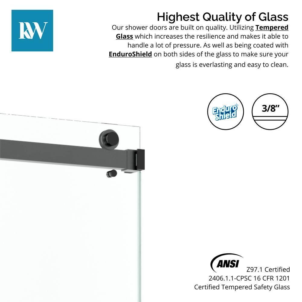 KOBIWORKS Kw03 60 In. W X 76 In. H Single Sliding Frameless Shower Door With 3/8 In. Clear Glass KW036076BL