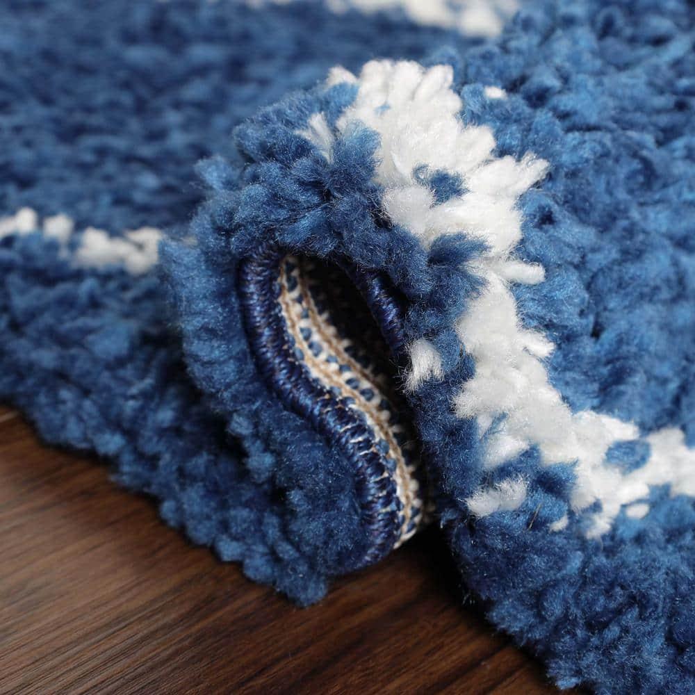 Geometric Diamonds Boho Shag Indoor Tassel Area Rug, Cream/Blue, 8' x 10'