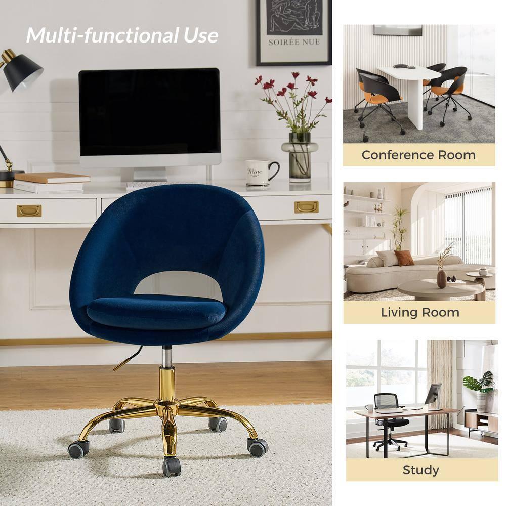 Luxury Office Chair Premium Modern Velvet Swivel Desk Chair with Chic Gold Base in Bold Colors Navy