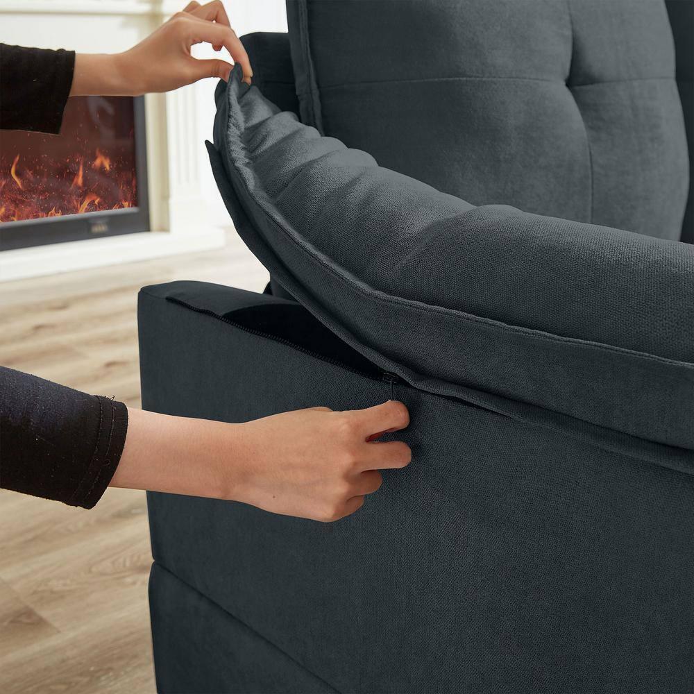 82" Convertible Sectional Sofa, L-Shaped Comfy Cloud Couch with Reversible Chaise and Padded Armrests, Modern Polyester 3 Seat Sofa Couches for Living Room (Green)