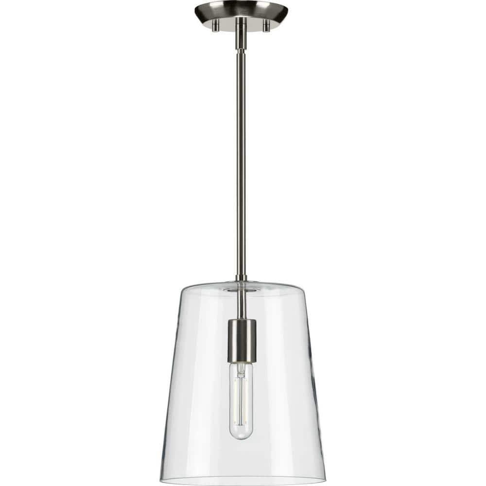 Progress Lighting Clarion 1-Light Pendant, Brushed Nickel, Clear Glass Shade