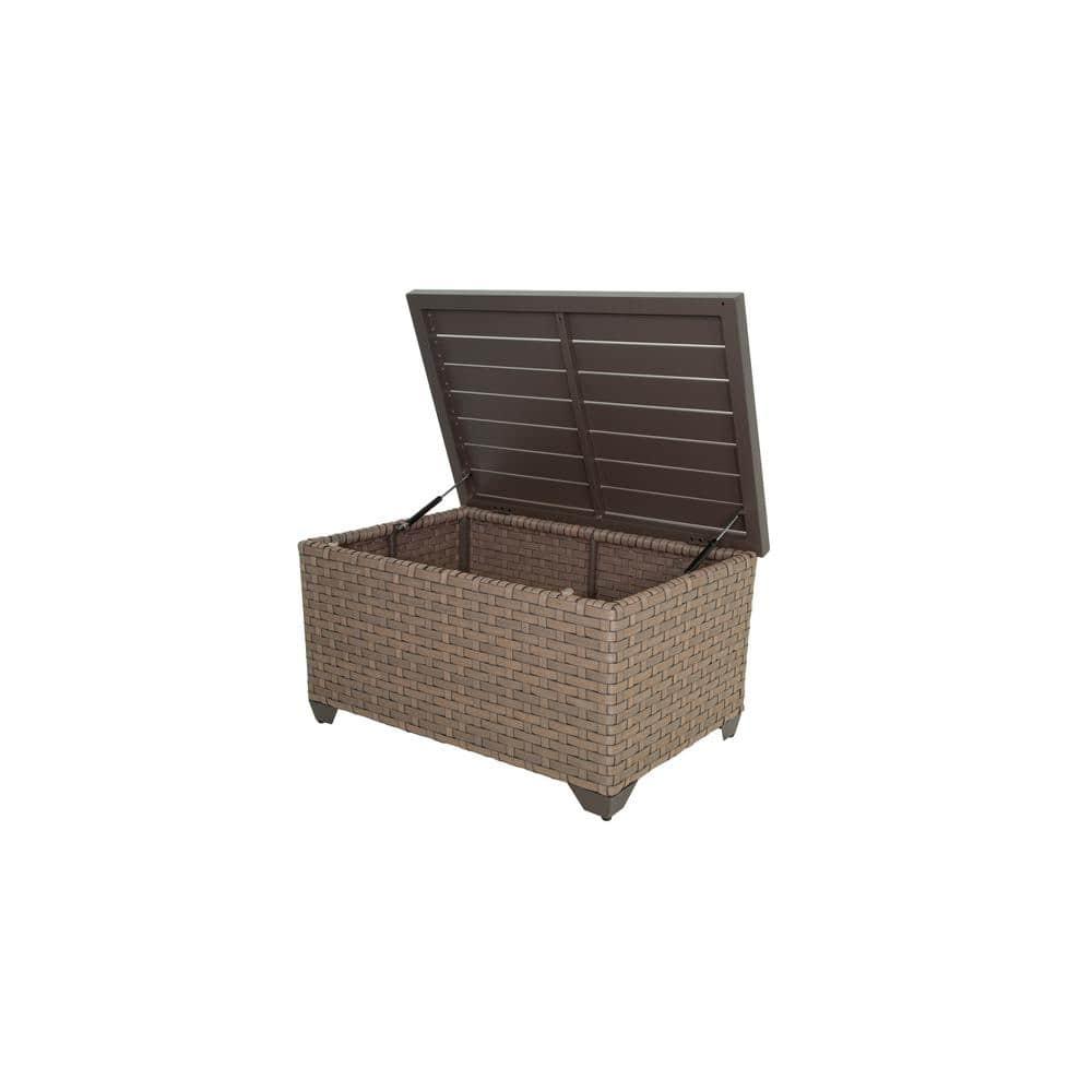 Maui Natural Aged Wicker Outdoor Ottoman with Stone Cushion