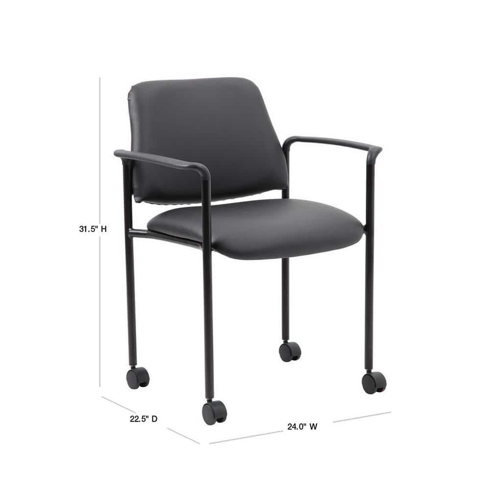 Boss Office Products Stacking Chair with Casters Black: Upholstered Desk Chair, Metal Frame, Fixed Arms