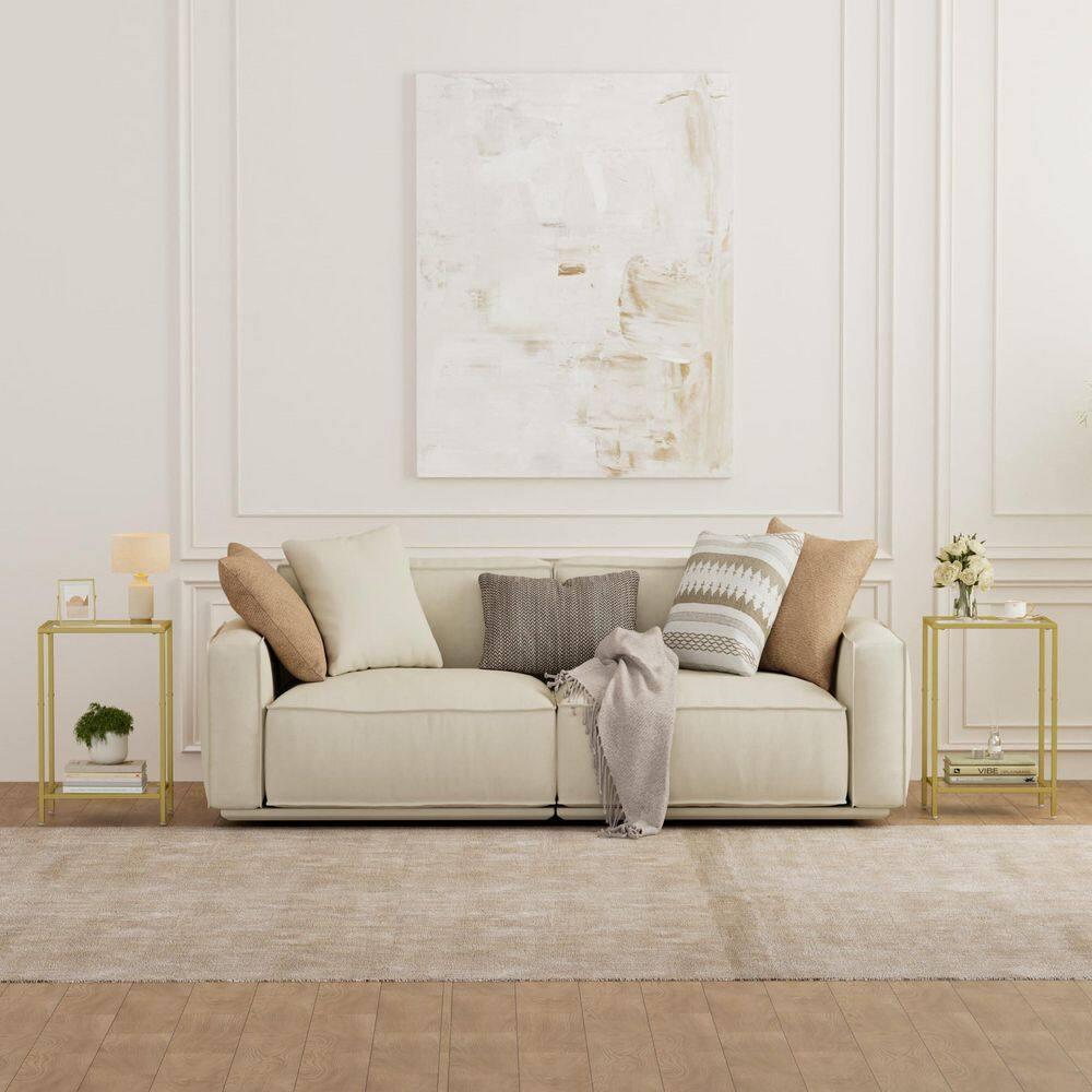 15 in. Gold Metal and Glass Rectangle End Table with 2-Tier Storage