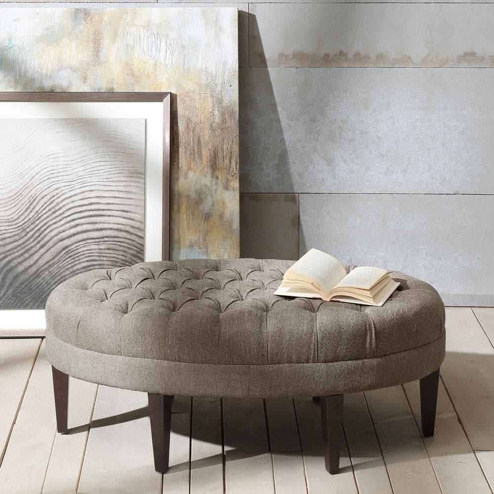 Madison Park Matthew Surfboard Tufted Ottoman Brown: Madison Park Upholstered Oval Bench, Polyester, Foam Filled