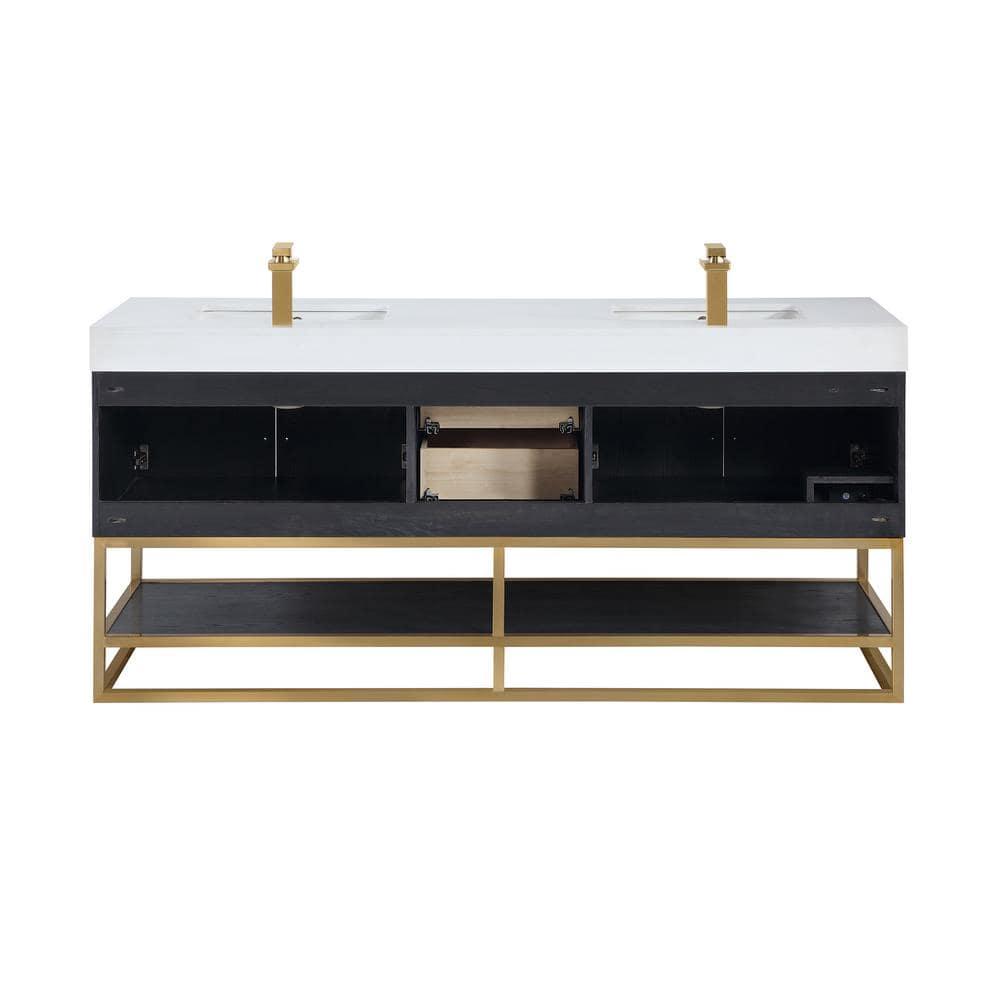 Altair Tocador de 4 Puertas de Madera y Piedra Compuesta de Diseño Bianco en Roble Negro/blanco