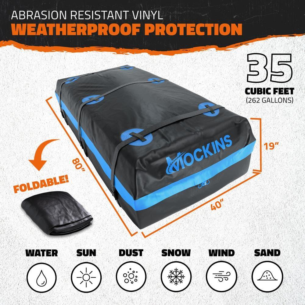Mockins 84"x39"x6" Extendable Roof Rack Cargo Carrier Set with 35 Cu. Ft. Blue Rooftop Cargo Carrier Bag, Net, Straps, Lock and Carry Case