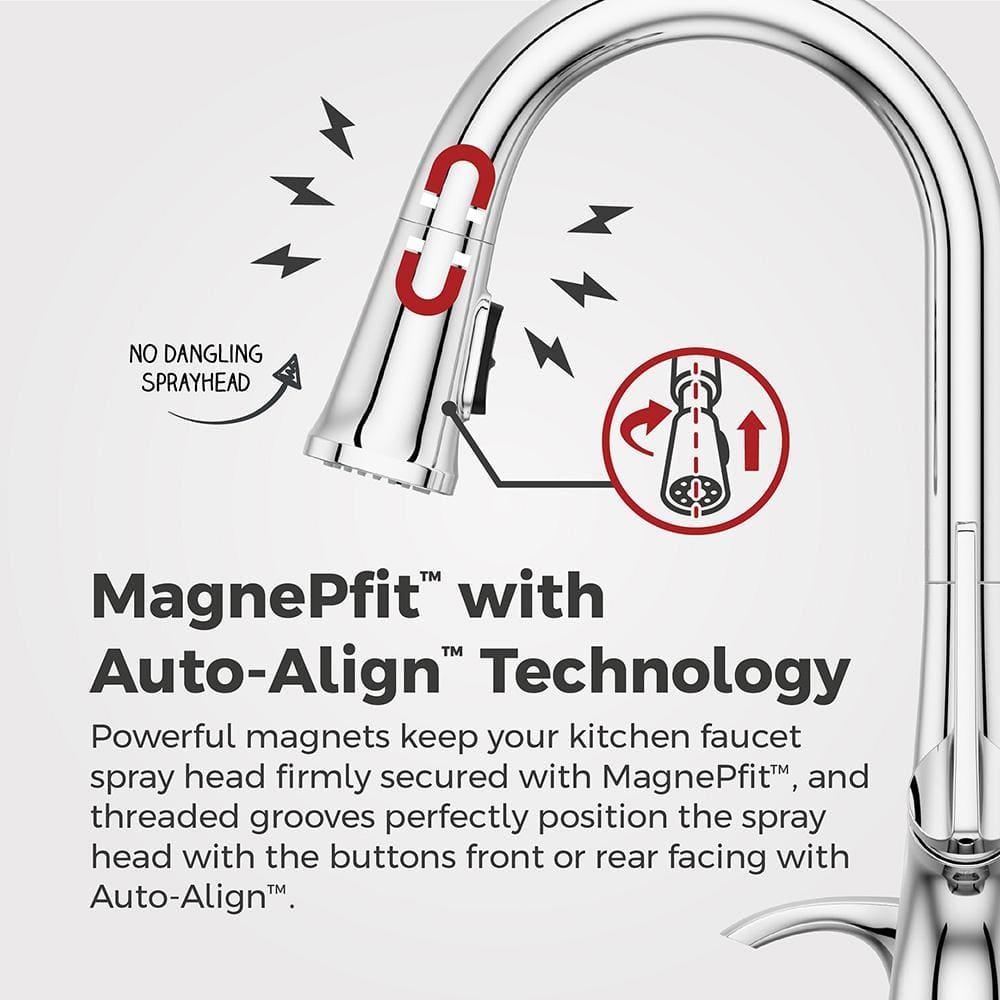 Pfister Ridgeline Kitchen Faucet with Pull Down Sprayer and Soap Dispenser, Single Handle, High Arc, Polished Chrome Finish, F5297RGC