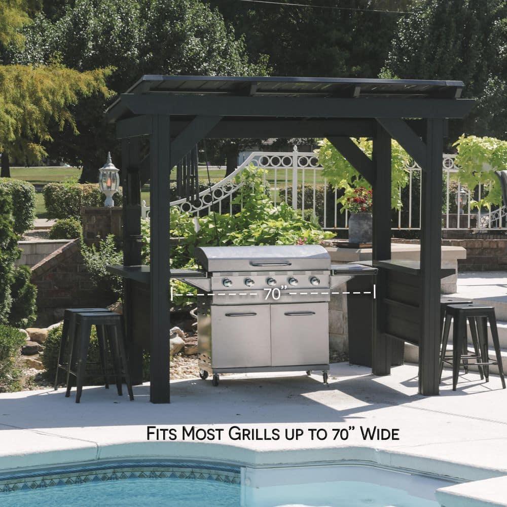 Backyard Discovery Rockport 8'x6' Galvanized Steel BBQ Grill Gazebo, Bar Tops, PowerPort
