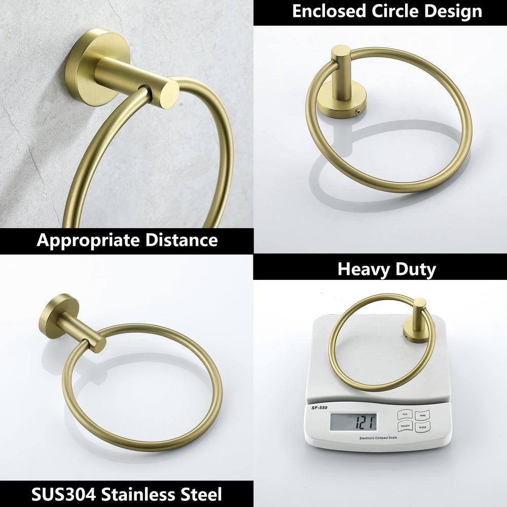 Bathroom Wall Mounted Towel Ring Towel Holder Hand Towel Bar in Stainless Steel Brushed Gold