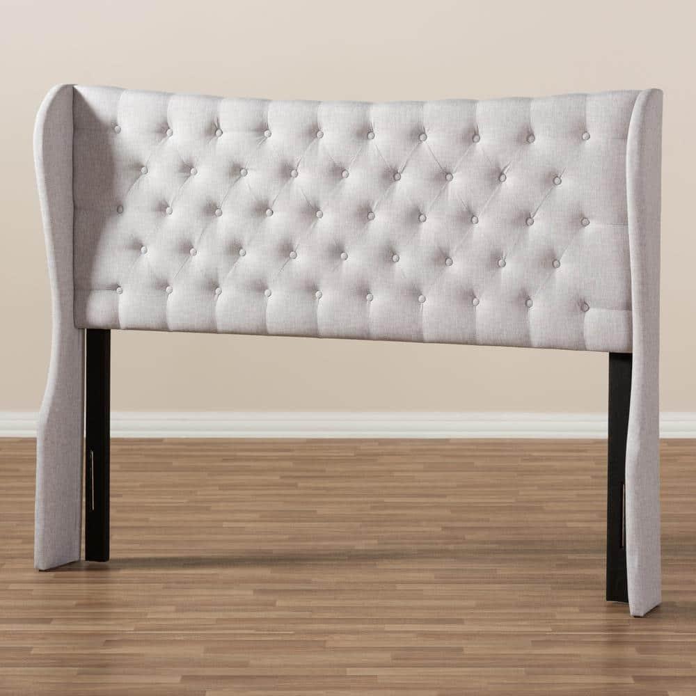 King Cadence Modern and Contemporary Fabric Button Tufted Winged Headboard Gray - Baxton Studio