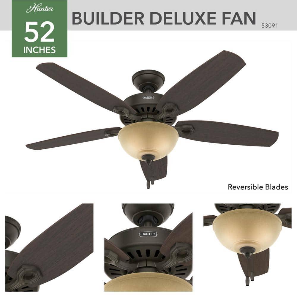 52" Builder Deluxe 5 - Blade Standard Ceiling Fan with Pull Chain and Light Kit Included