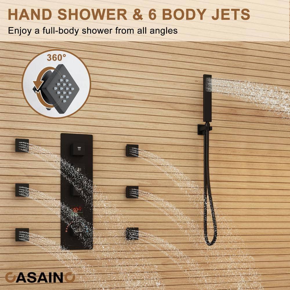 12 Inch Rainfall Thermostatic Shower System with Body Spray and Temperature Display