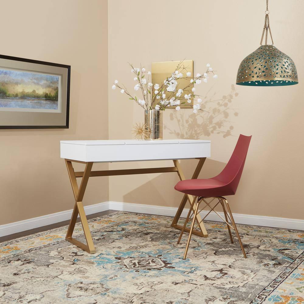 OSP Home Furnishings Oakley Chair in Desert Rose Faux Leather with Gold Chrome Base