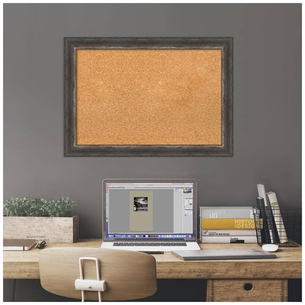 Amanti Art Natural Cork Board Framed Bark Rustic Char Narrow Bulletin Board 27 in. x 19 in.