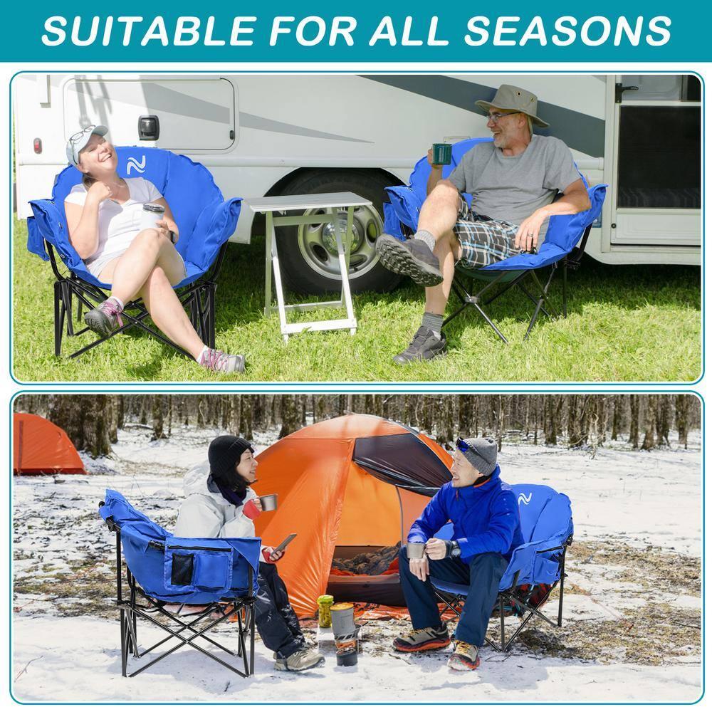 NAIZEA Set of 2 Oversized Heated Camping Chair, Patio Lounge Chairs with 3 Heat Levels, Portable Folding Heated Chair Round Moon Saucer Folding Lawn Chair Outdoor Chair for Camping, Lounge Patio