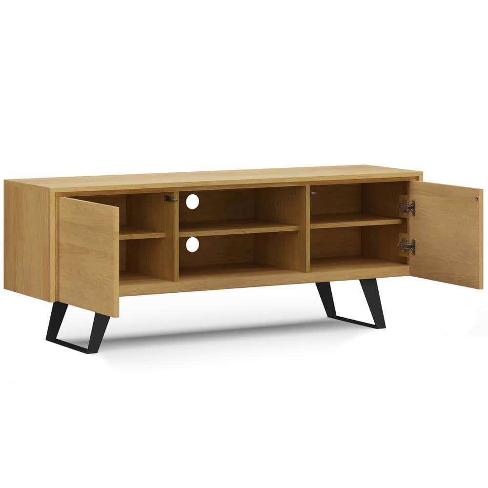 Simpli Home Lowry 63 inch Wide Modern Industrial TV Media Stand in Oak For TVs up to 70 inches