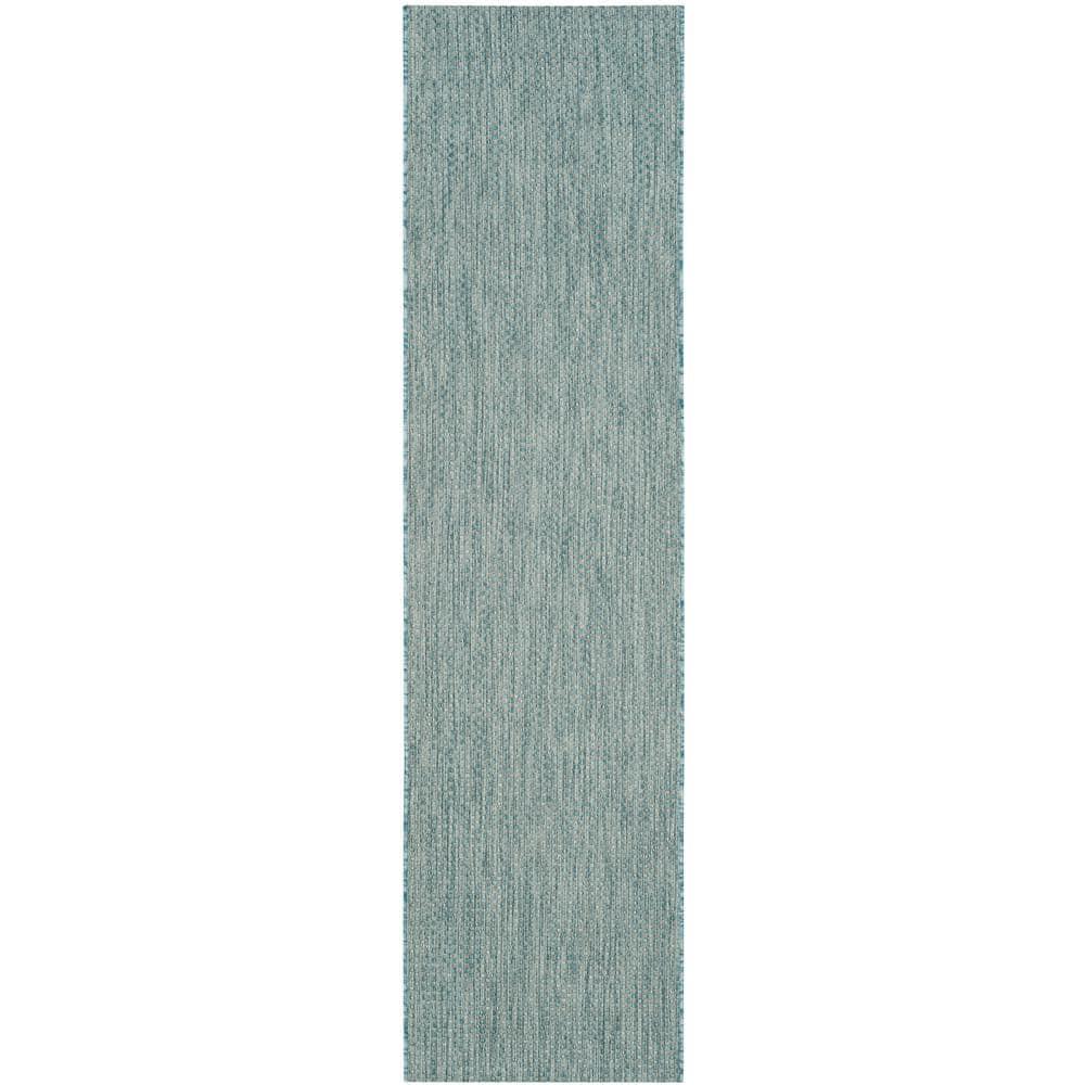 Courtyard CY8521 Power Loomed Indoor/Outdoor Runner Rug - Aqua/Grey - 2'3"x12' - Safavieh.