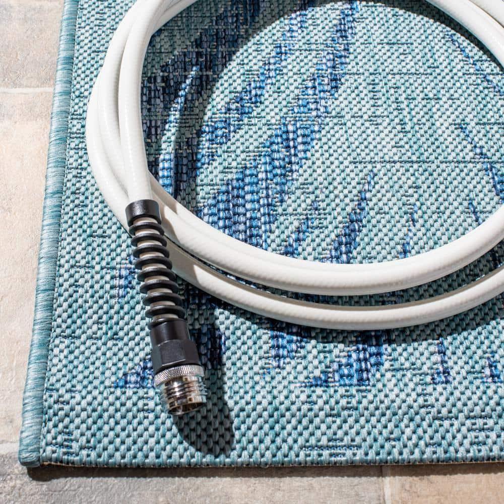 Courtyard CY7557 Power Loomed Indoor/Outdoor Area Rug - Aqua/Navy - 6'7"x6'7" - Safavieh.